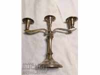 Sfeșnic antic din bronz argintat 3 lumânări