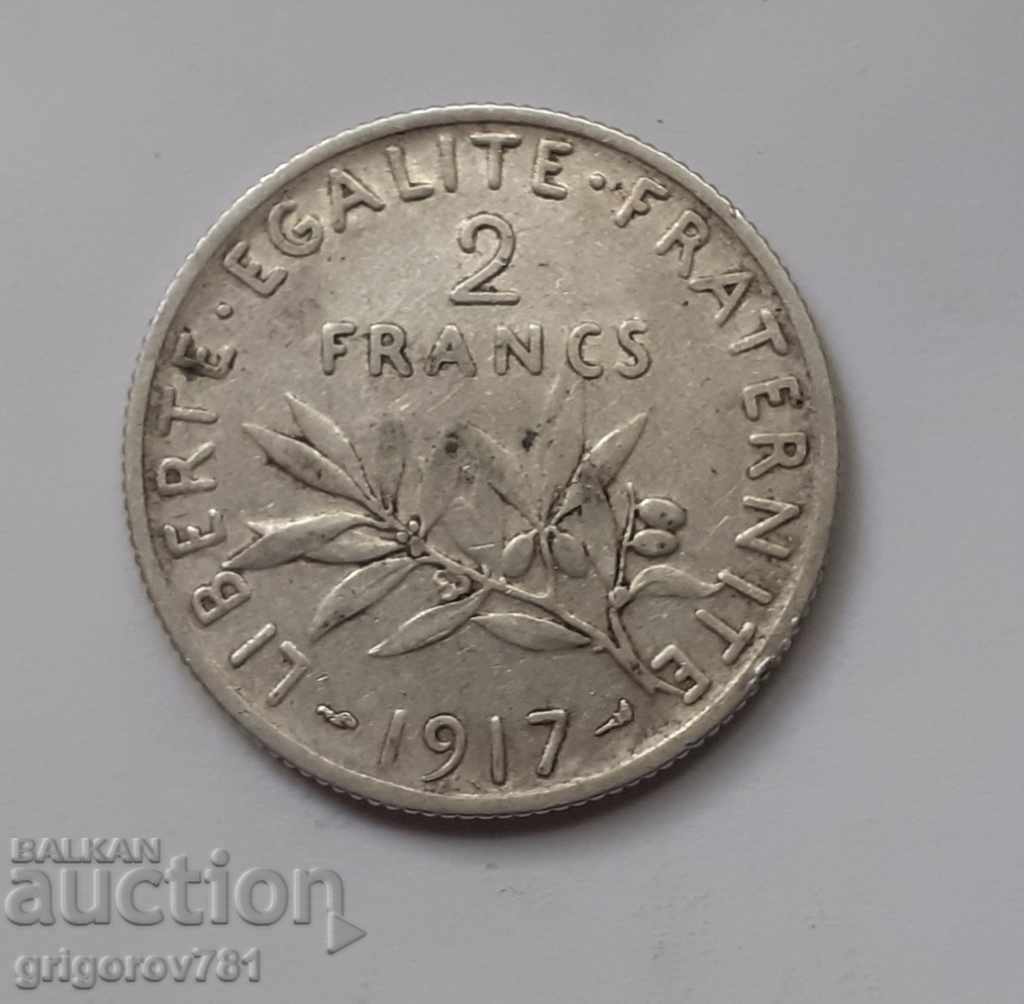 2 франка сребро Франция 1917 - сребърна монета