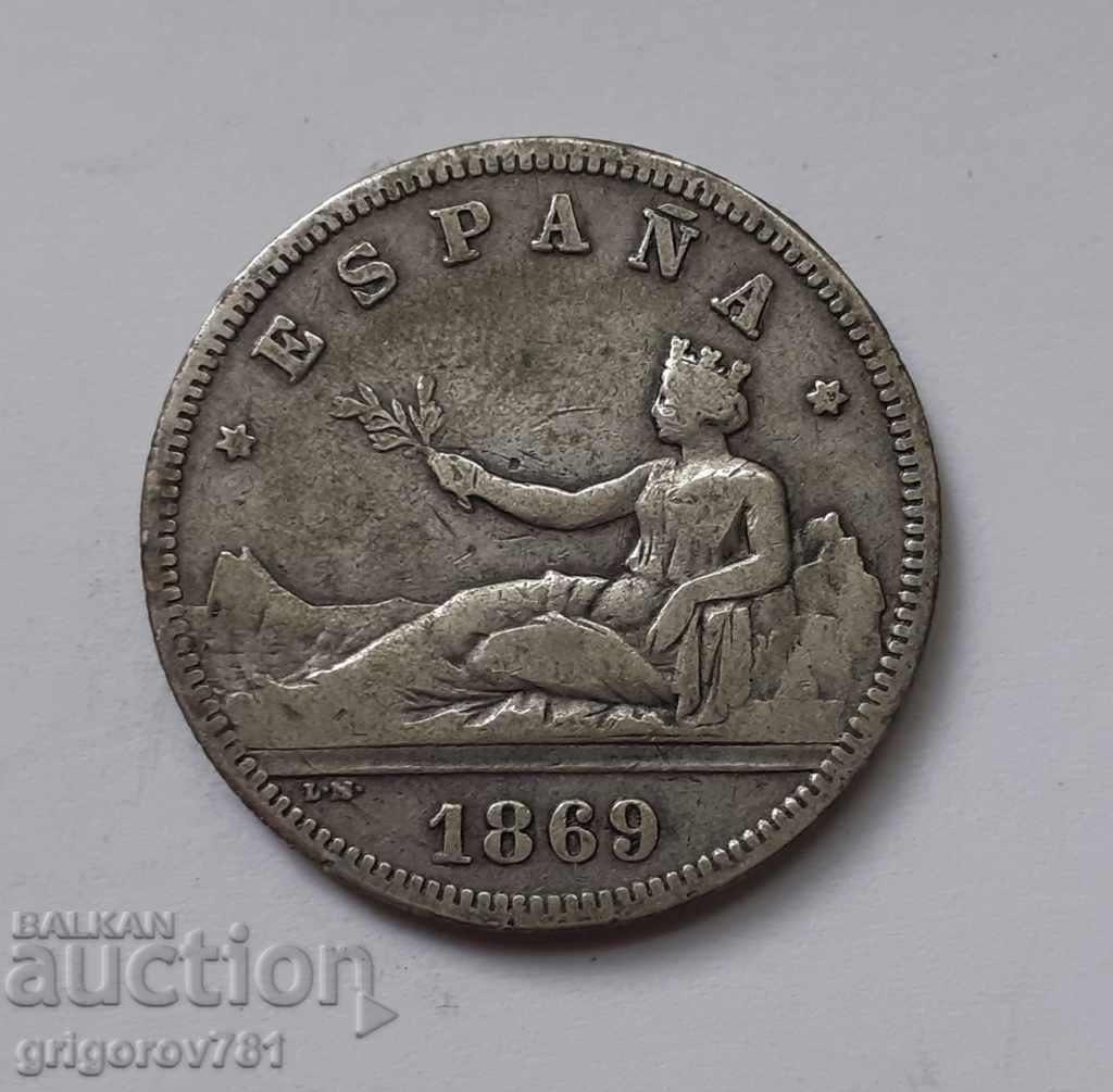2 pesete argint Spania 1869 - monedă de argint