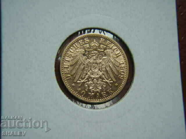10 Mark 1909 Wurtemberg (Germany) Württemberg - AU (gold) with price 1639.89 BGN | € 838.46