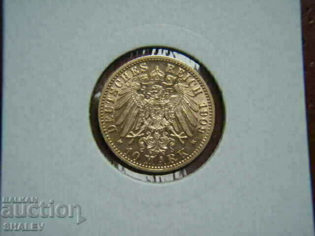 Auction  10 Mark 1909 Wurtemberg (Germany) Württemberg - AU (gold)
