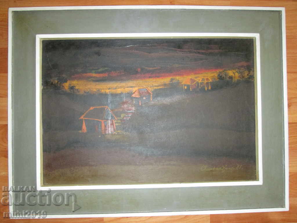 1966г.стара картина ,масло, платно,подпис,Индонезия, 69х52см