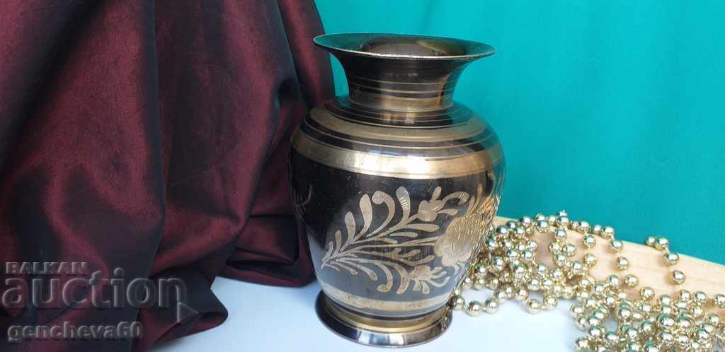 Vintage brass vase with ornaments