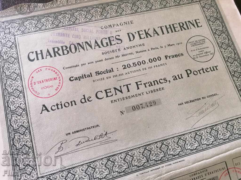 Delivery of Action from France Charbonnages d'Ekatherine | 1927 Delivery of Action from France Charbonnages d'Ekatherine | 1927
