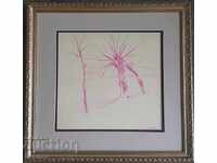 Vasil Stoilov Willows by the river 1930s colored pencil ORIGINAL