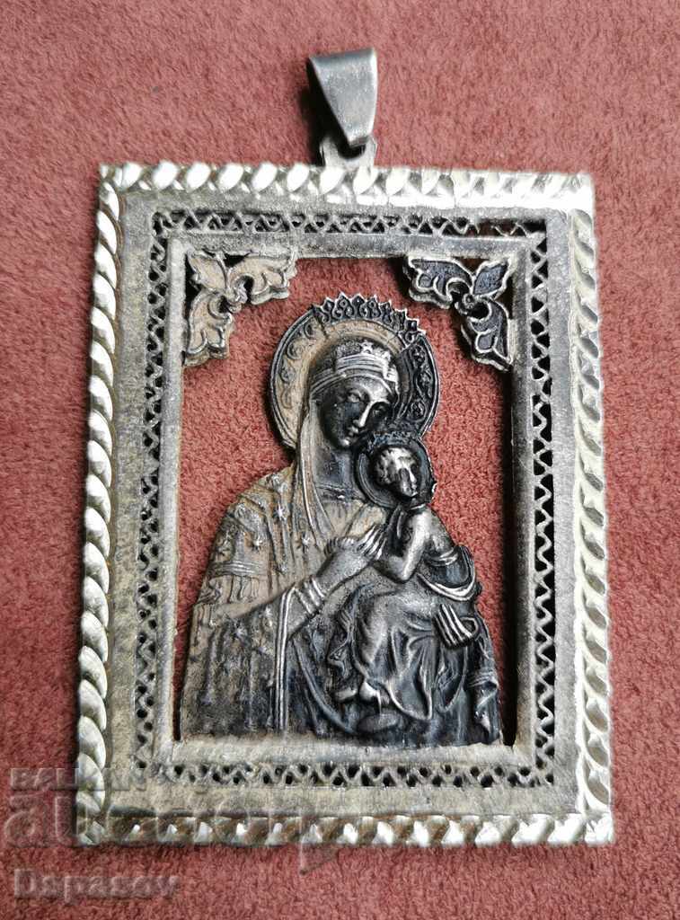 Сребърна Панагия Филигран Висулка Медальон Богородица