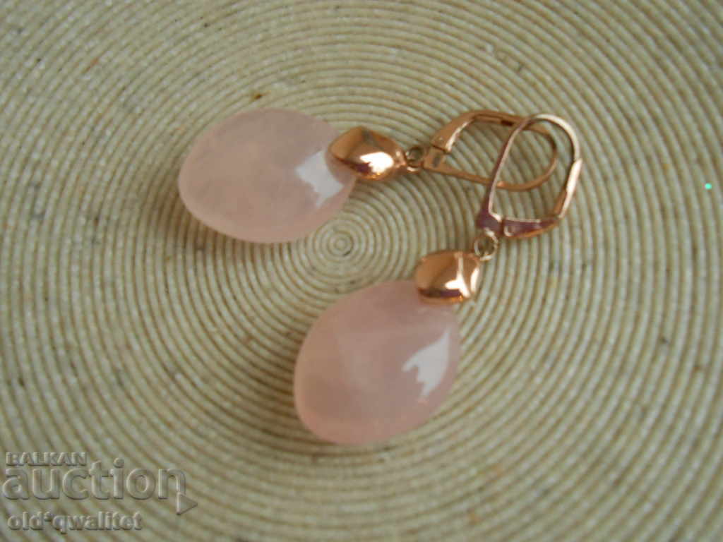 Σχεδιαστής ασημένια σκουλαρίκια ΑΣΗΜΕΝΙΟ 925, ροζ χαλαζία