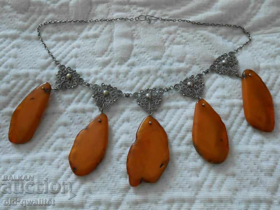 RUSSIAN NECKLACE with AMBER, CHARM RUSSIAN NECKLACE with AMBER, CHARM