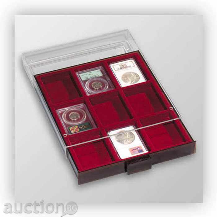 Кутия за 9бр. монети в капсули PCGS / NGC Leuchtturm (3495).