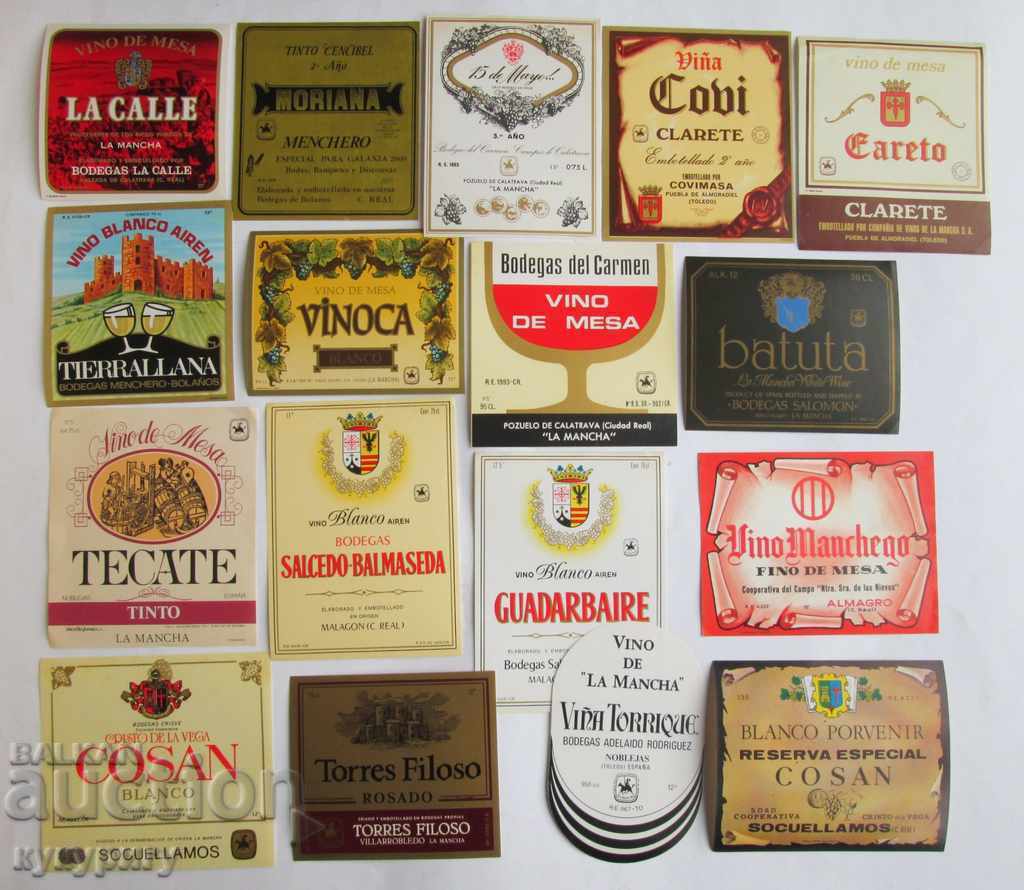 Colecție mare de 109 etichete vechi de etichete de vin spaniole cu preț 250.00 BGN | € 127.82 Colecție mare de 109 etichete vechi de etichete de vin spaniole cu preț 250.00 BGN | € 127.82