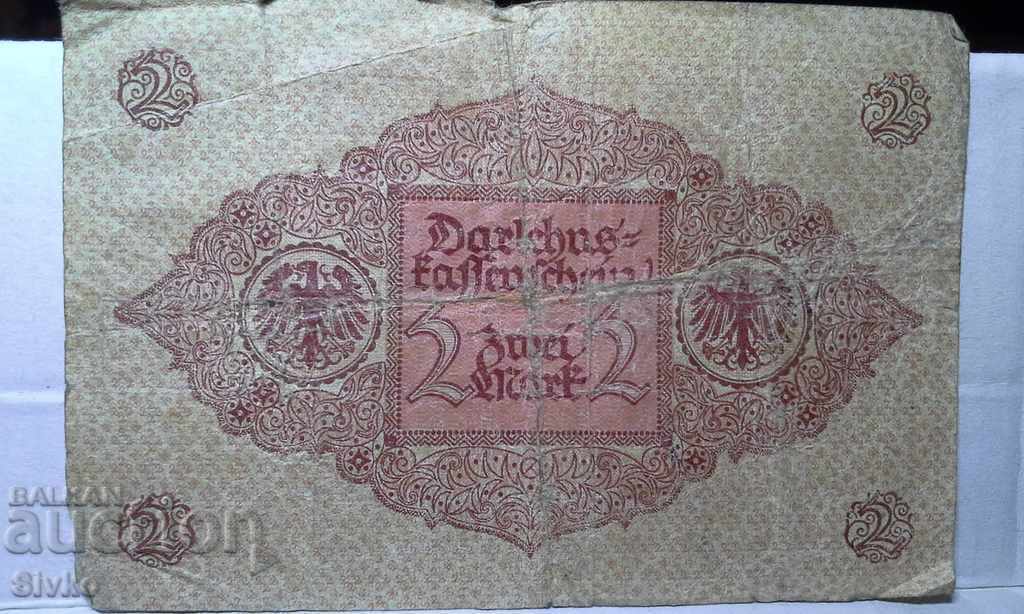 Banknote Germany 2 stamps - 1920 with price 4.99 BGN | € 2.55 Banknote Germany 2 stamps - 1920 with price 4.99 BGN | € 2.55
