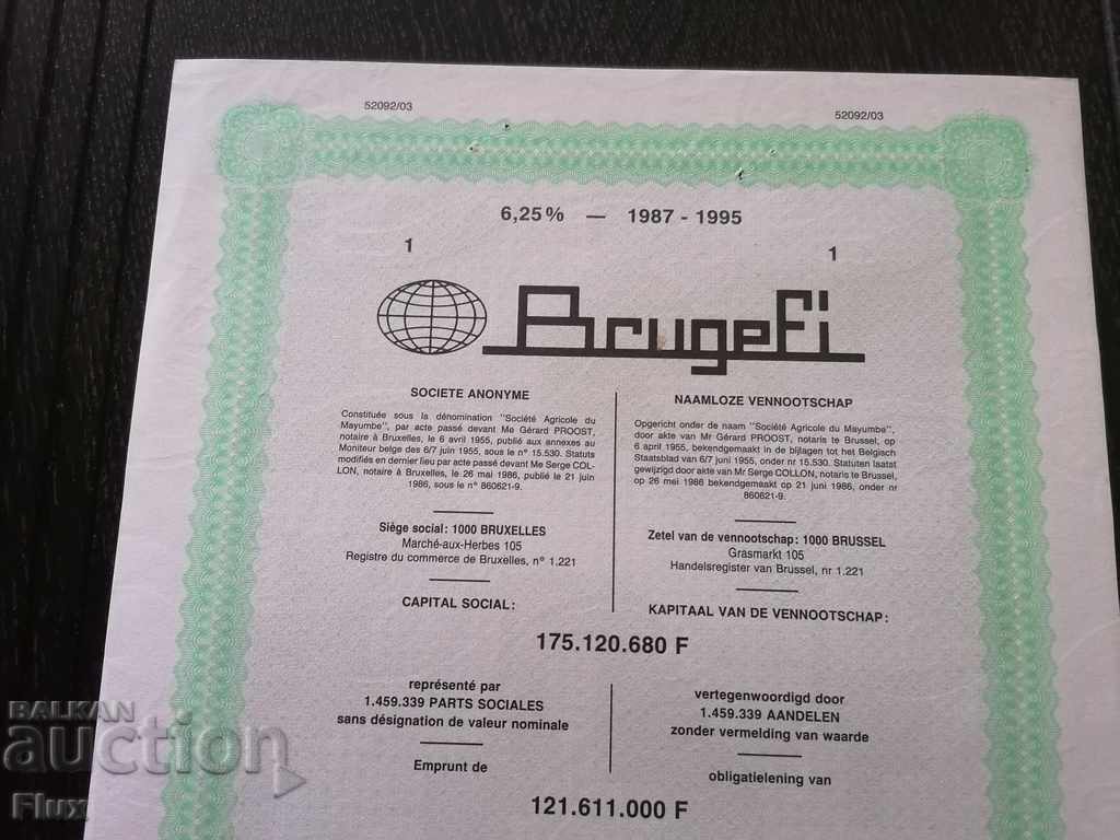 Bond from Belgium 1000 francs | BrugeFi | 1986 with price 10.00 BGN | € 5.11