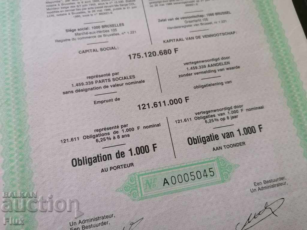 Bond from Belgium 1000 francs | BrugeFi | 1986 - 6