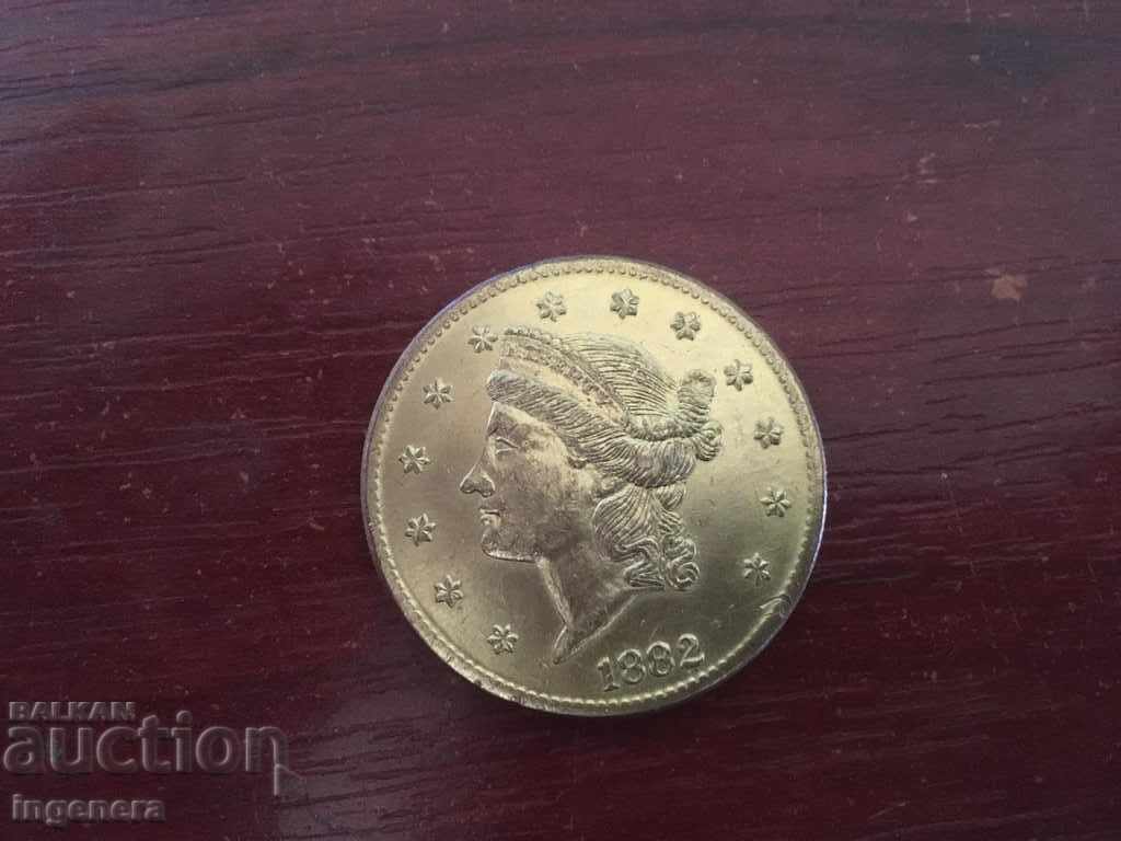 20 DOLLAR COIN SUA-1882 REPLICA DE AUR