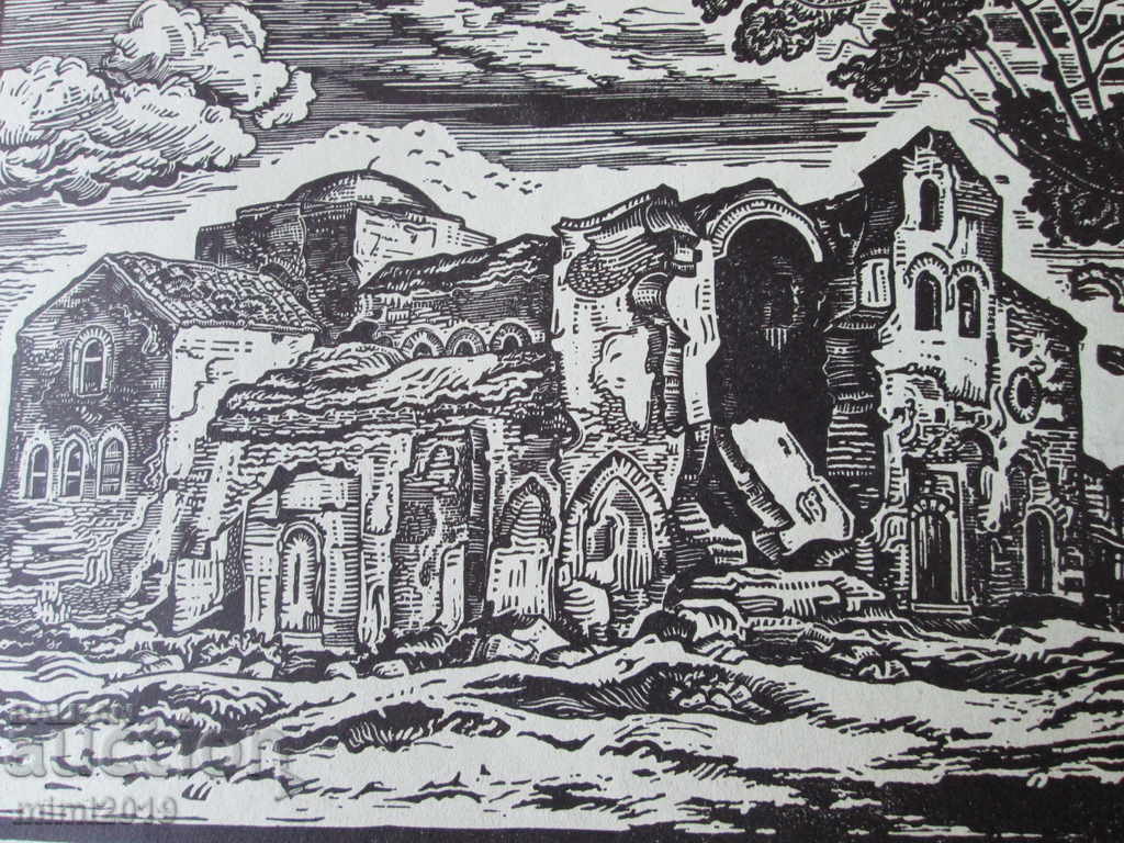 Delivery of 1935 Prof. Vasil Zahariev original lithograph, 31x22 cm