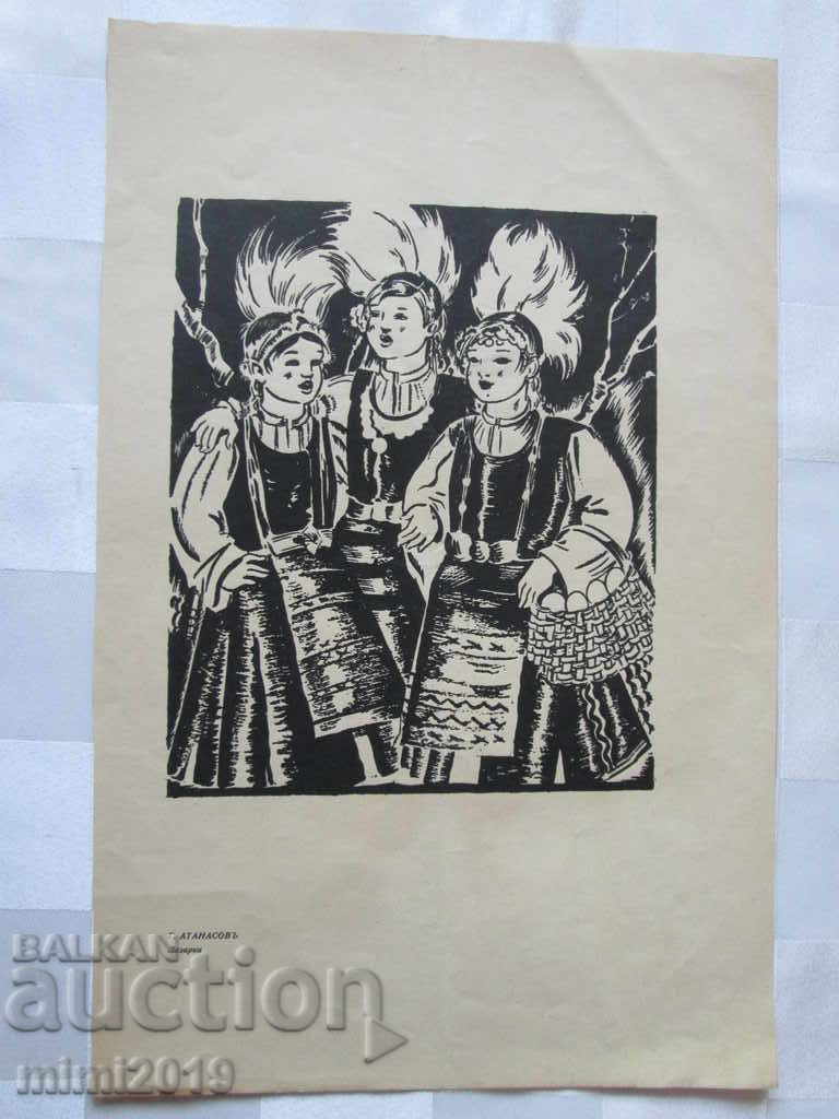 1936 Georgi Atanasov, litografie originală, 31x21 cm