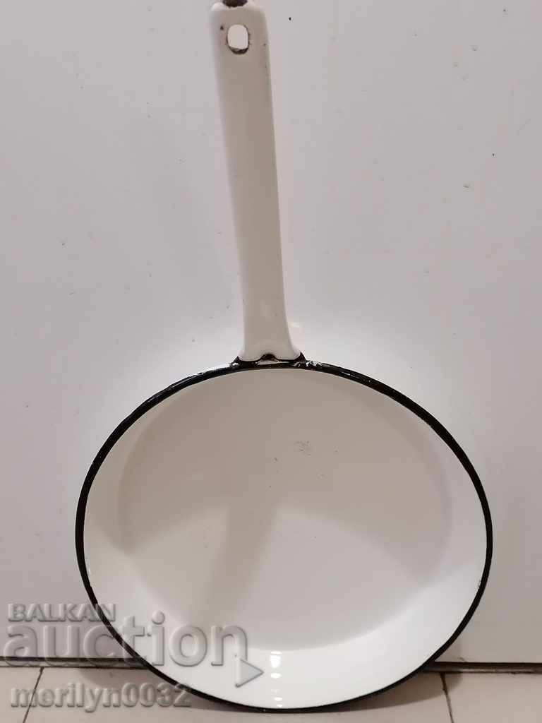 Old enameled vessel, frying pan with enamel 1956 Troyan NRB with price 55.00 BGN | € 28.12