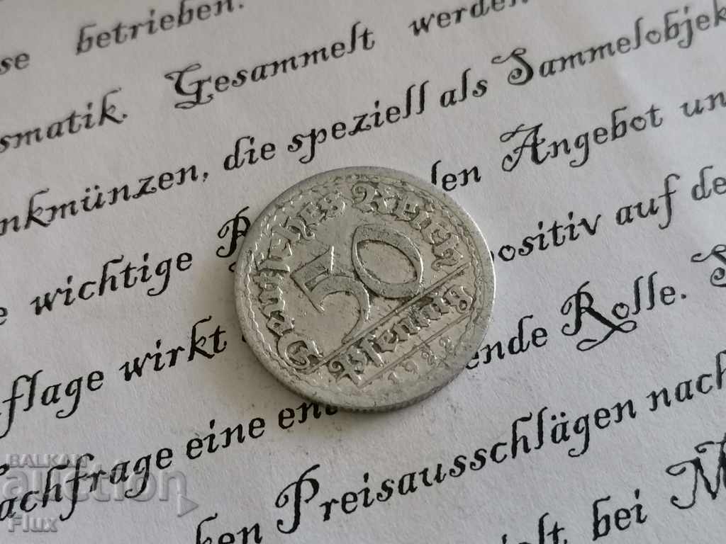 Moneda Reich - Germania - 50 pfenig | 1922. Seria G