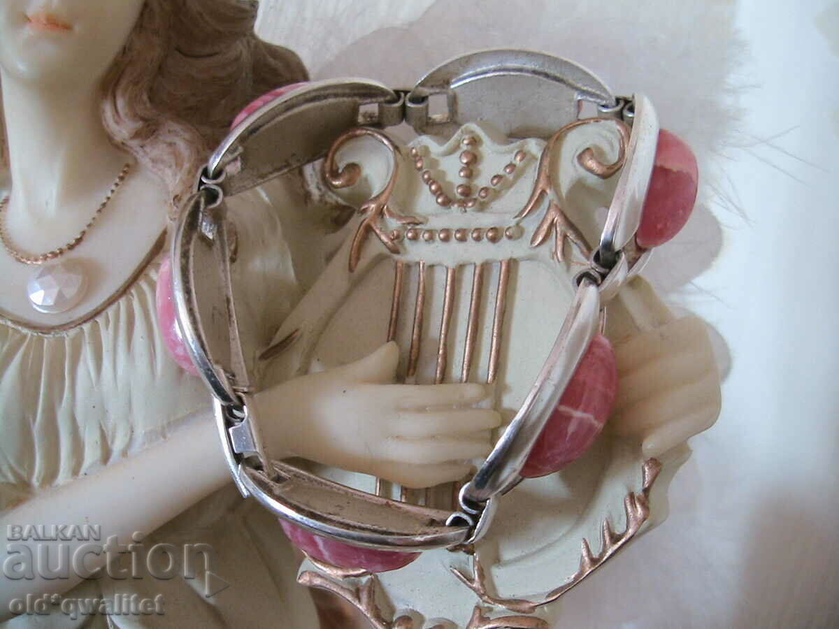 Old silver bracelet with Rhodochrosite, beautiful - 6