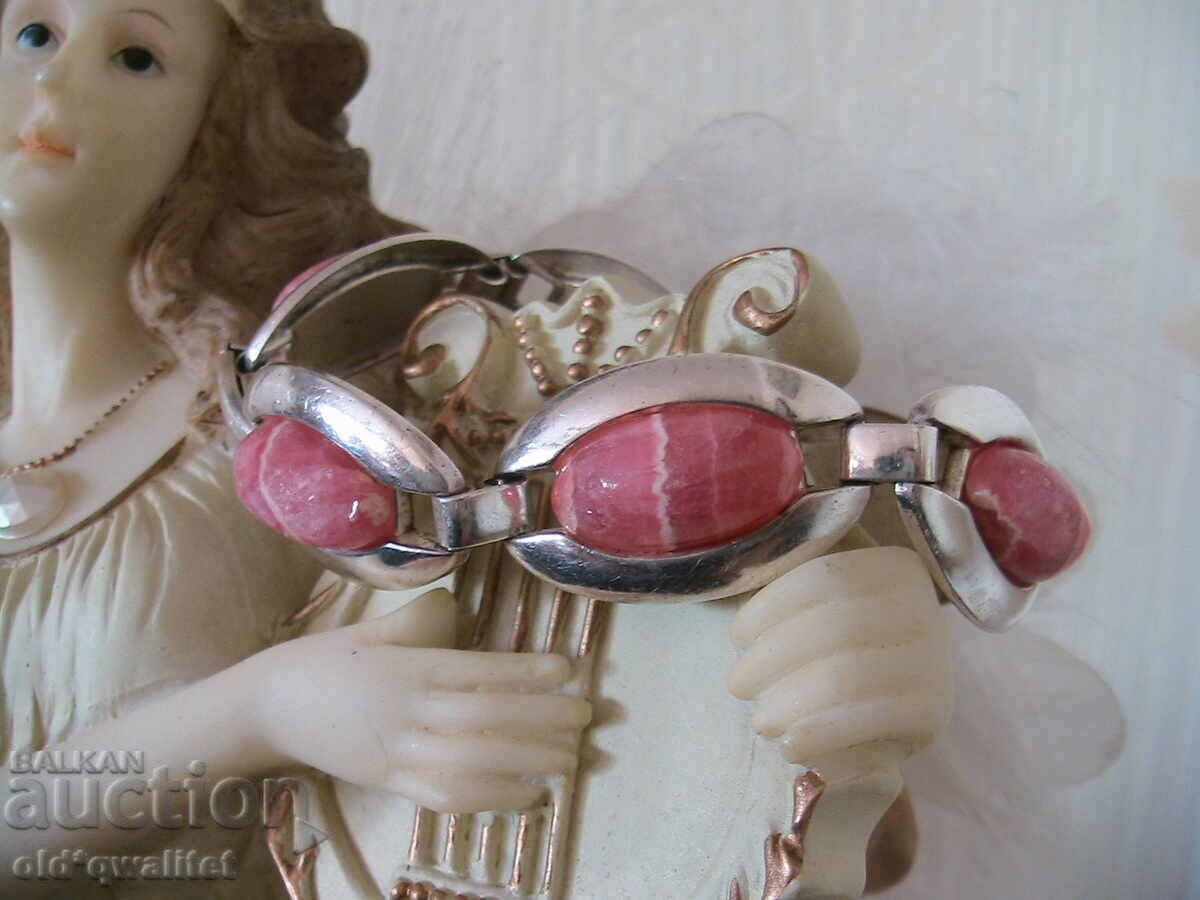 Old silver bracelet with Rhodochrosite, beautiful - 7