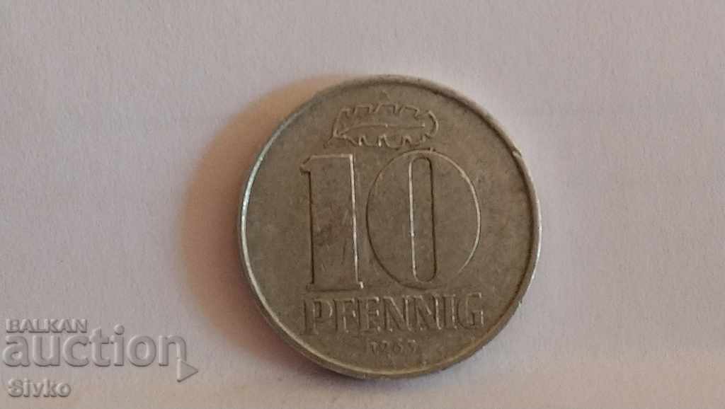 Монета ГДР 10 пфенинга 1963