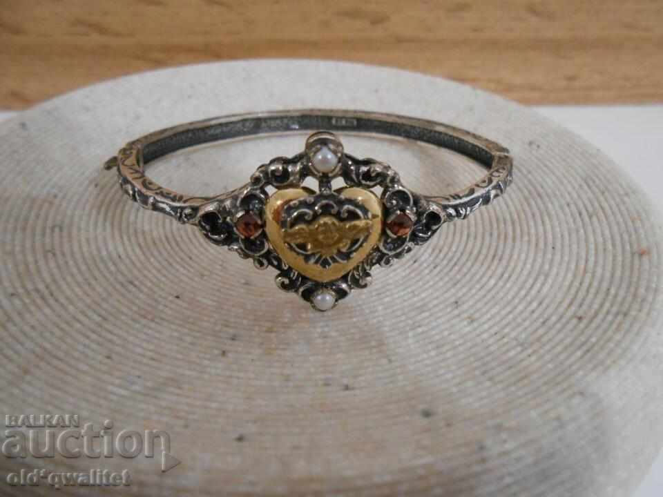 Masterful silver bracelet, Silver 835 with est. GARNET stamps - 7 Masterful silver bracelet, Silver 835 with est. GARNET stamps - 7