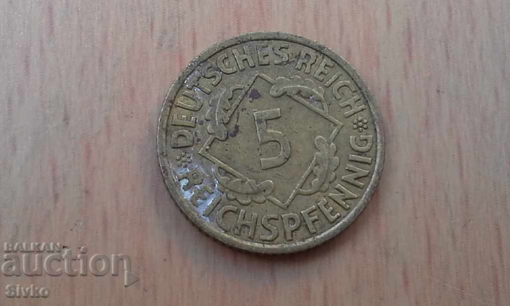 Монета Германия 5 райхспфенига 1936