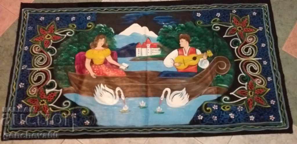 A large old hand painted rug - 7 A large old hand painted rug - 7