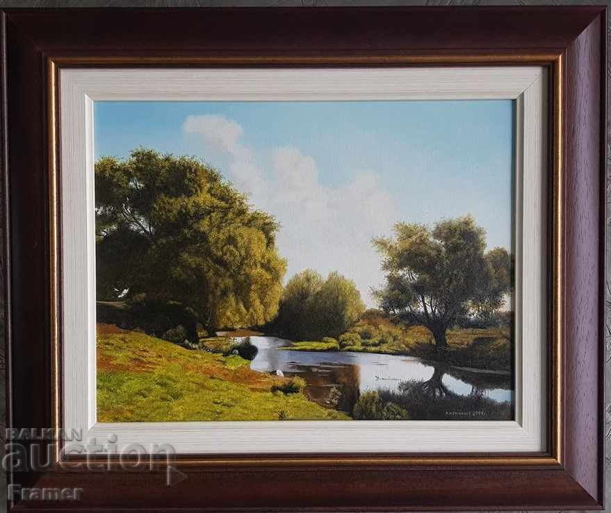 Painting Petar Momchilov Landscape Near the willow oil canvas