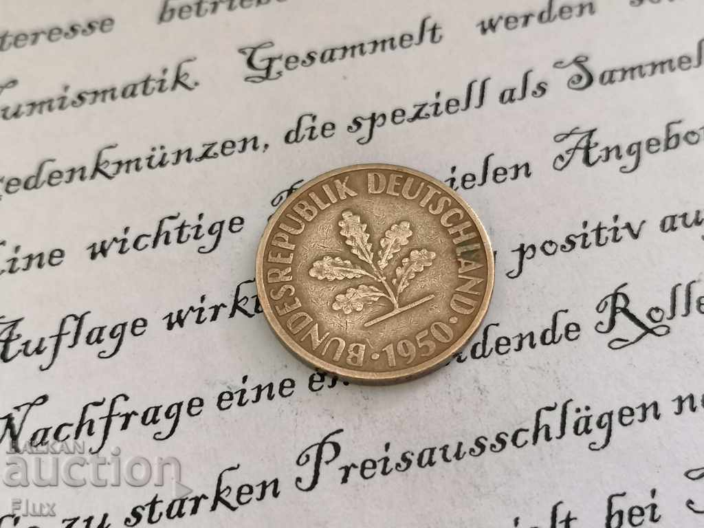 Νόμισμα - Γερμανία - 10 pfennigs 1950; Σειρά D. με τιμή 1.05 BGN | € 0.54 Νόμισμα - Γερμανία - 10 pfennigs 1950; Σειρά D. με τιμή 1.05 BGN | € 0.54