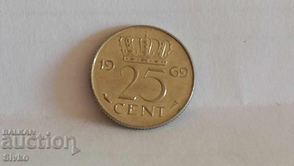 Монета Нидерландия 20 цента 1969