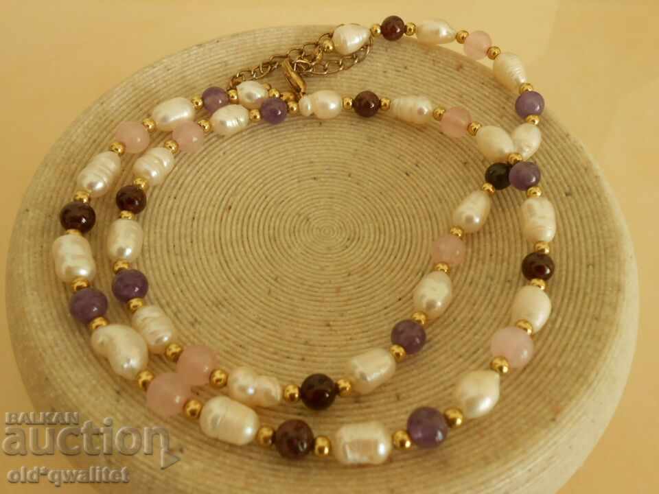 Necklace and Bracelet, Rose Quartz, Amethyst, Pearls all natural with price 227.00 BGN | € 116.06 Necklace and Bracelet, Rose Quartz, Amethyst, Pearls all natural with price 227.00 BGN | € 116.06