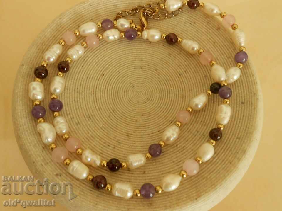 Auction Necklace and Bracelet, Rose Quartz, Amethyst, Pearls all natural Auction Necklace and Bracelet, Rose Quartz, Amethyst, Pearls all natural