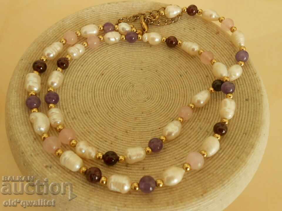 Necklace and Bracelet, Rose Quartz, Amethyst, Pearls all natural - 5 Necklace and Bracelet, Rose Quartz, Amethyst, Pearls all natural - 5