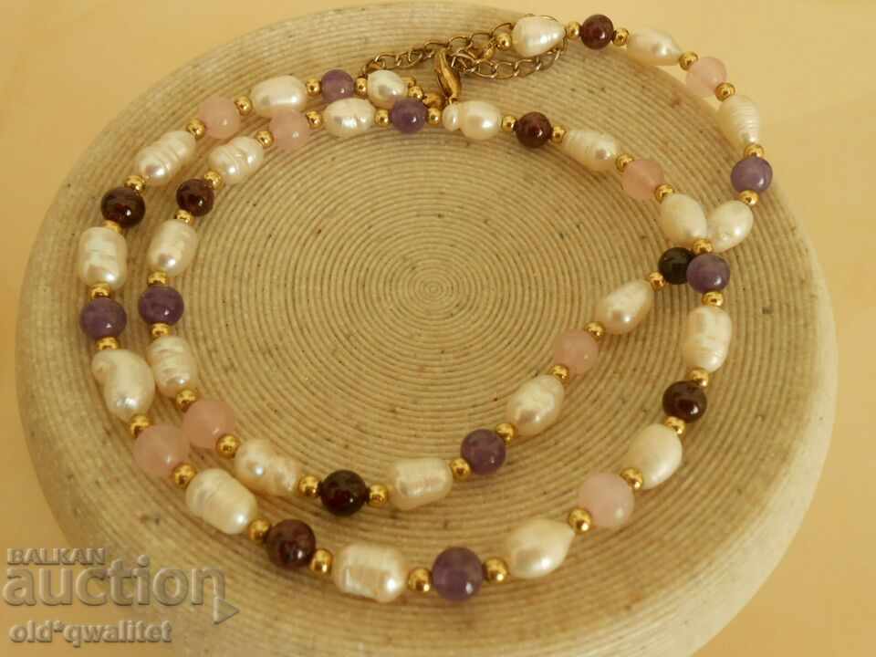 Necklace and Bracelet, Rose Quartz, Amethyst, Pearls all natural