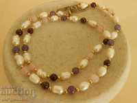 Necklace and Bracelet, Rose Quartz, Amethyst, Pearls all natural