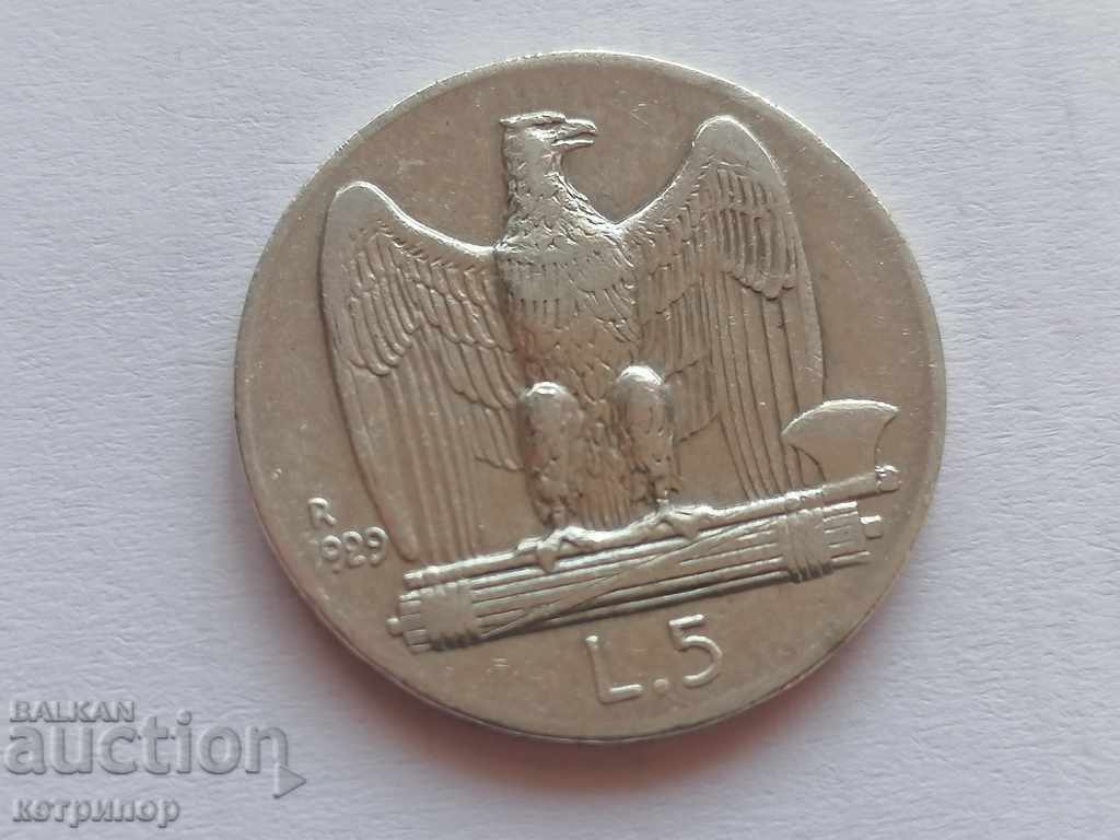 5 lire Italia argint 1929