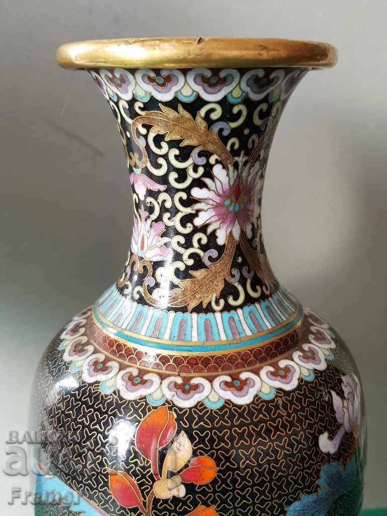 Delivery of Lovely 19th Century Chinese Enamel Clazone Bronze Vase Delivery of Lovely 19th Century Chinese Enamel Clazone Bronze Vase