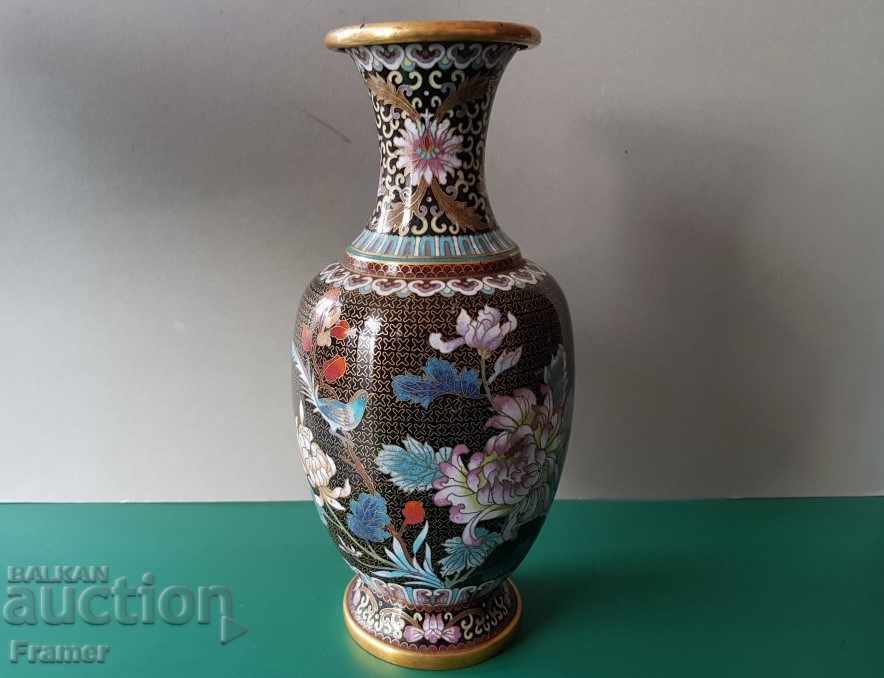 Прекрасна 19ти век Китайска Емайл Клазоне бронзова ваза