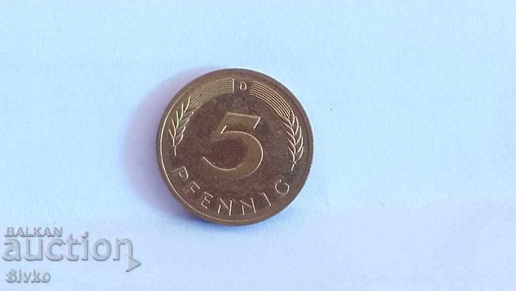 Монета Германия 5 пфенига 1994