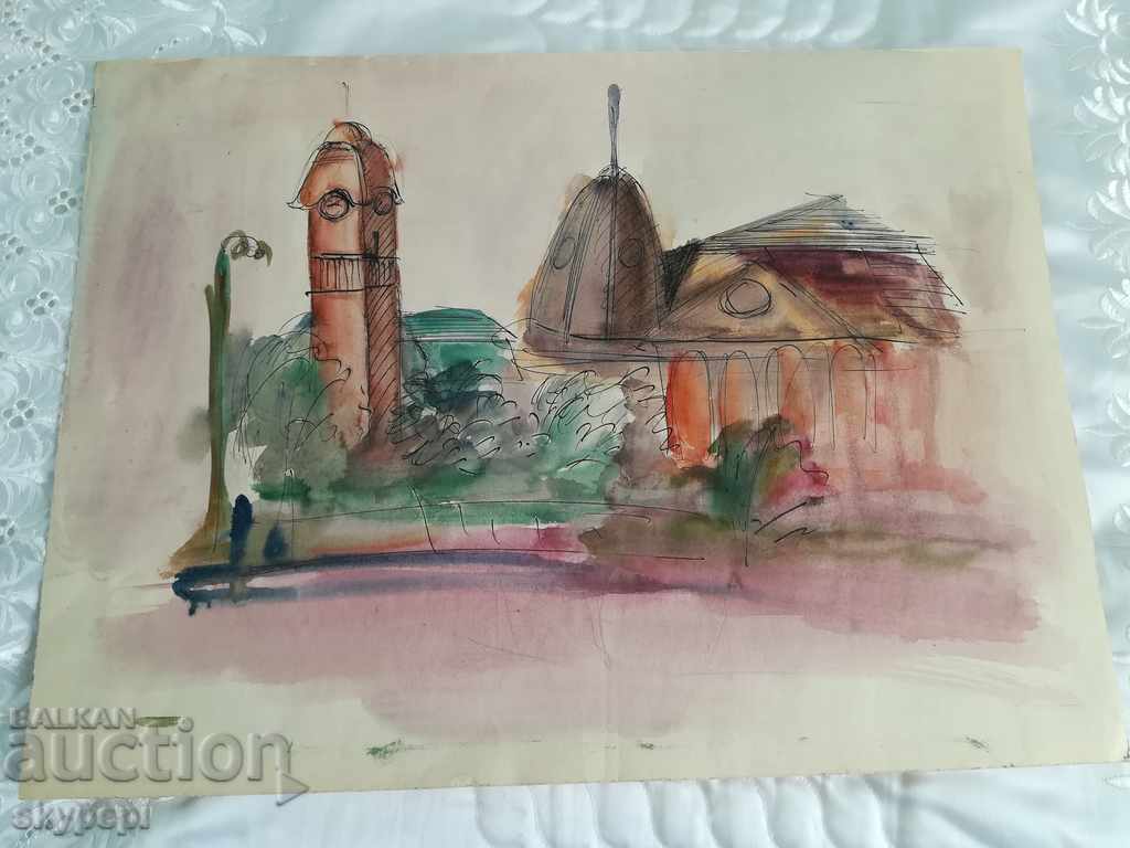 Auction Watercolor on cardboard Auction Watercolor on cardboard