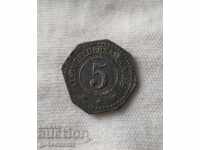 Γερμανία Notgeld 5 pfennig 1917 Χρήματα έκτακτης ανάγκης! Σπάνιος! Κ#6