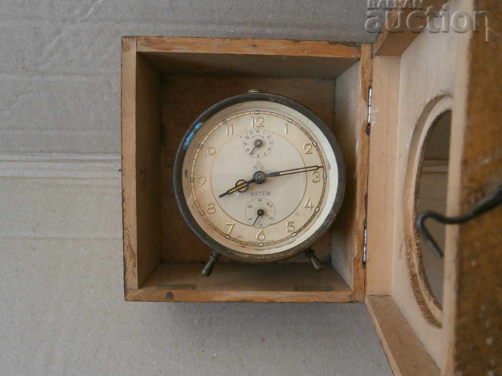 antique alarm clock in a wooden box PETER with price 45.00 BGN | € 23.01