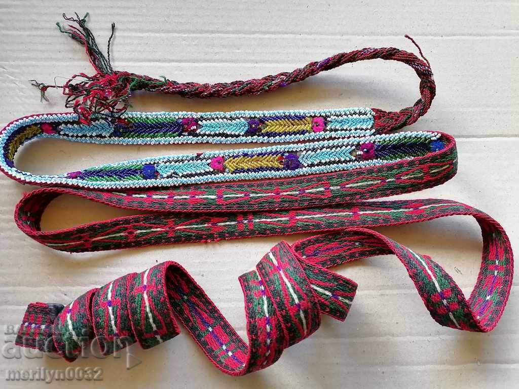 Auction  Hand-knitted belt 285cm blue beads sash belt costume