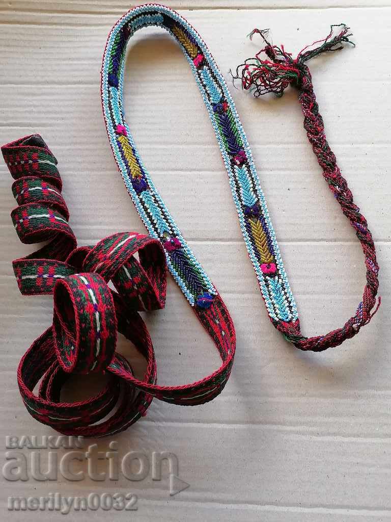 Hand-knitted belt 285cm blue beads sash belt costume - 5