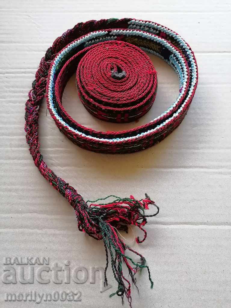 Hand-knitted belt 285cm blue beads sash belt costume - 7