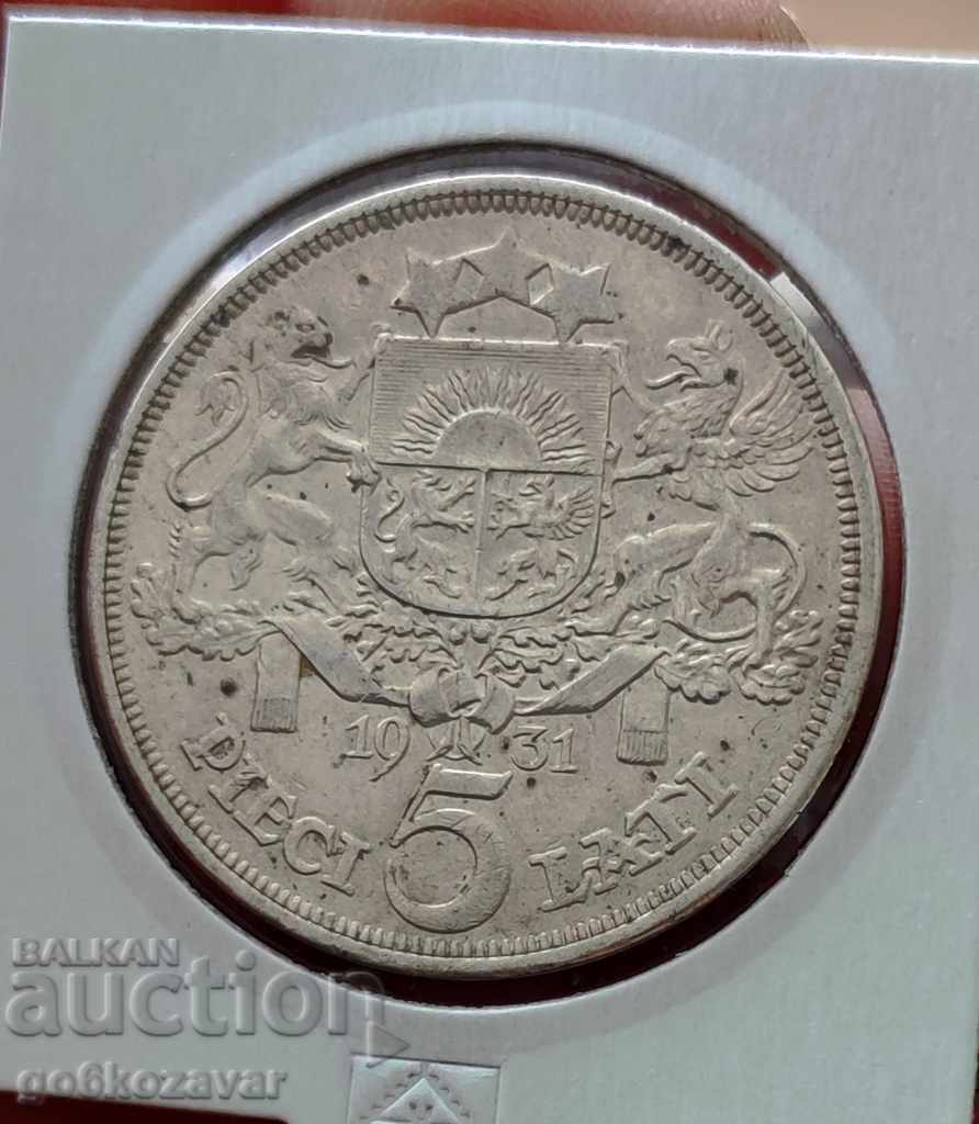 Latvia 5 lats 1931 Silver! #29