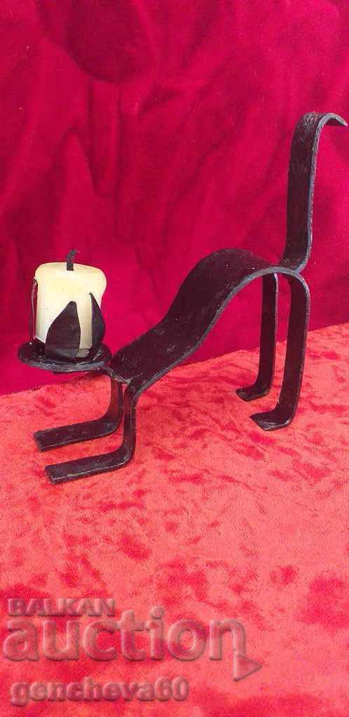 Beautiful metal cat candlesticks, flowers, etc - 7