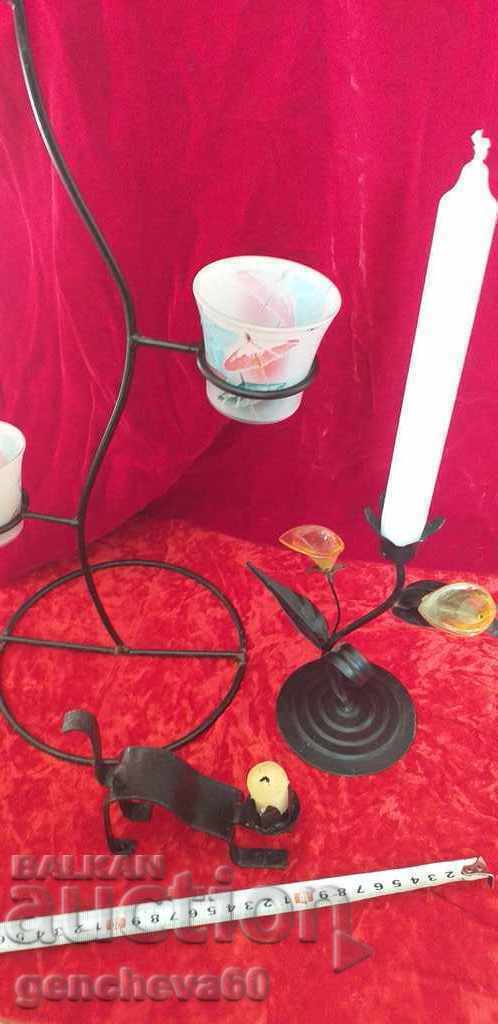 Beautiful metal cat candlesticks, flowers, etc