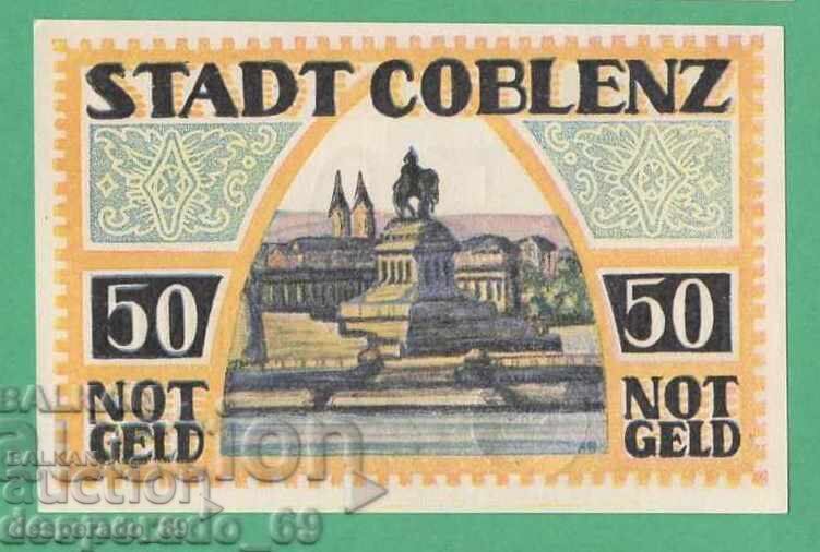 (¯`'•.¸NOTGELD (orașul Coblenz) 1921 UNC - 50 pfenigi¸.•'´¯)